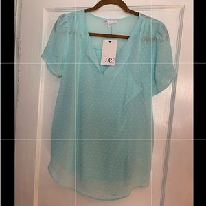 NWT DR2 Mint Green V Neck Blouse size small